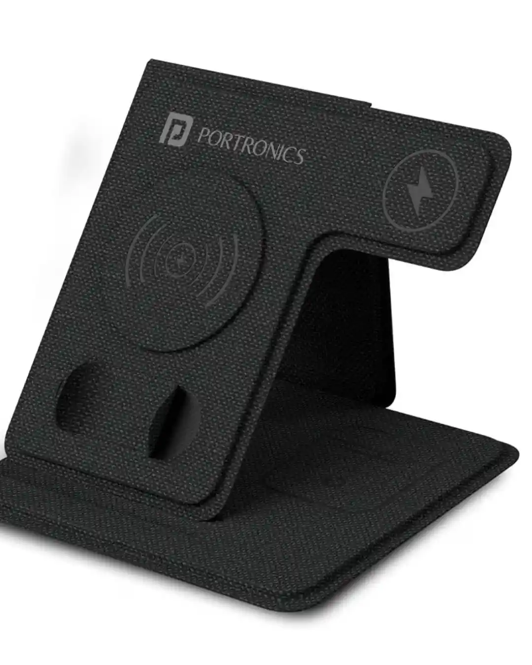 Portronics Freedom Fold 3 – 15W 3-in-1 Foldable Wireless Charger (Black)